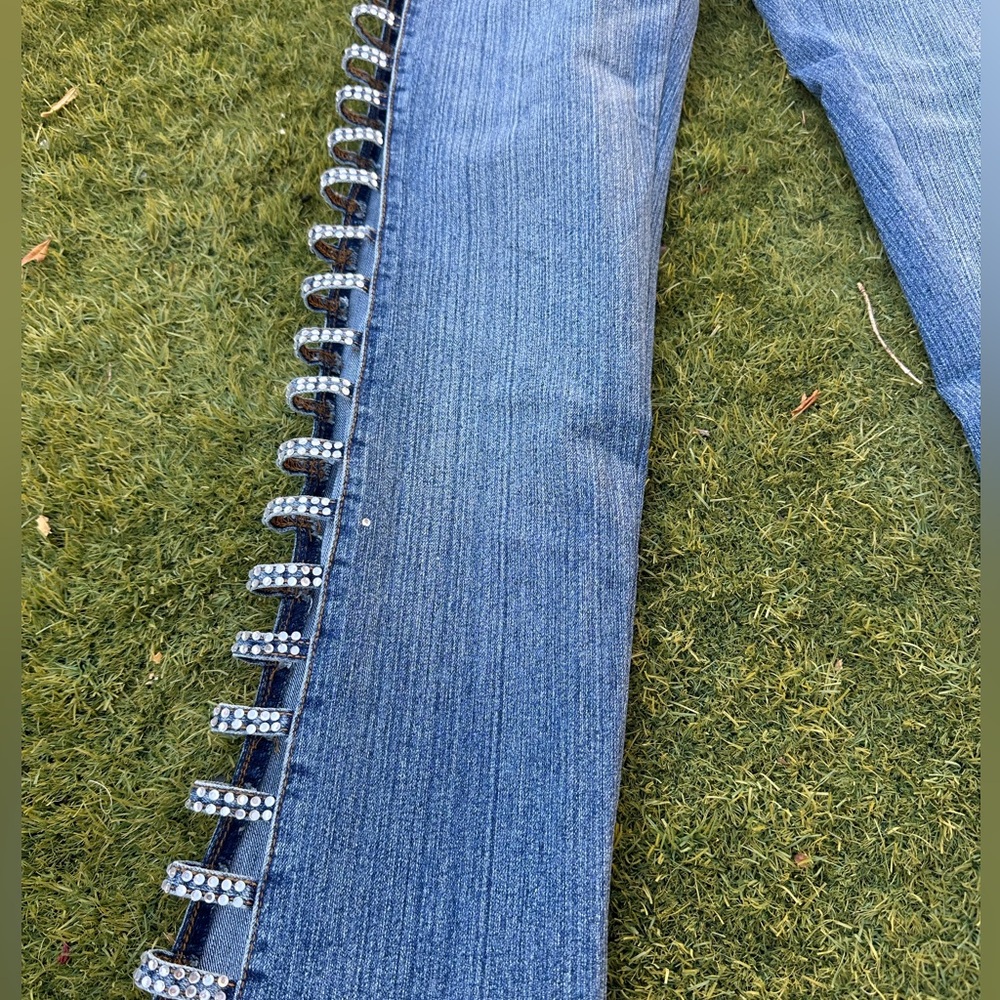 Vintage Platinum Plush Rhinestone Jeans - Picture 2 of 4